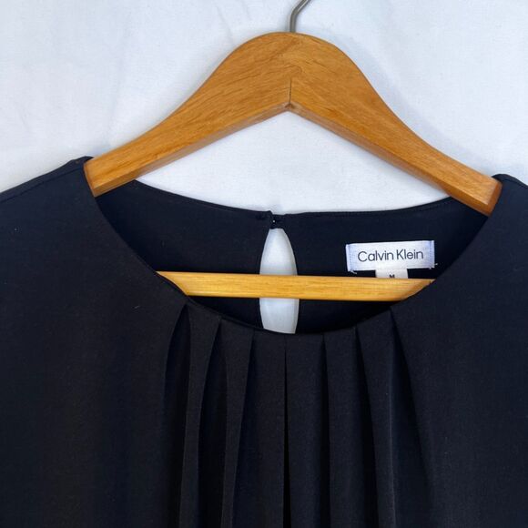 Calvin Klein Tab Shoulder Pleated Neckline Neutral Minimalist Blouse Size Medium - Picture 3 of 11
